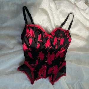 La Vie en Rose Pink Floral Lace Corset Bustier Top, Y2K Coquette